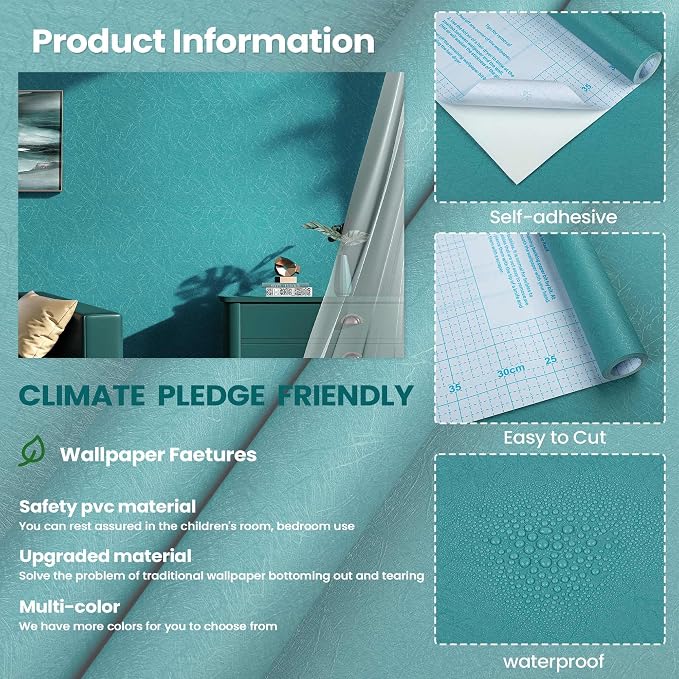 Teal Peel and Stick Self Adhesive Wallpaper - Image 5