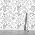 JiffDiff White and Black Wallpaper Peel and Stick Sketched Peony Floral by wallpaper
