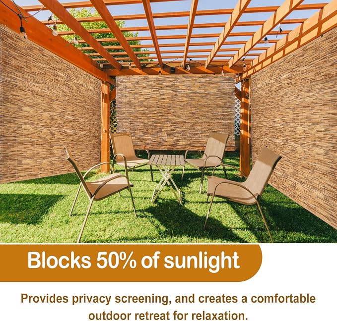 DoubleFill 3 Pcs Bamboo Shades Outdoor Reed Roll Up Blinds 72" W x 72" H - Image 5