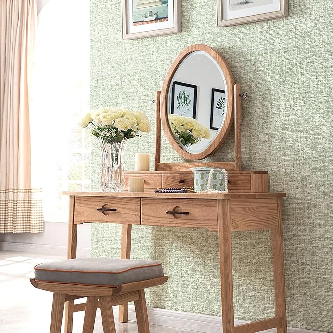Amiya Grasscloth Wallpaper 17.3"x80" Sage Green Peel and Stick Faux Fabric - Image 4