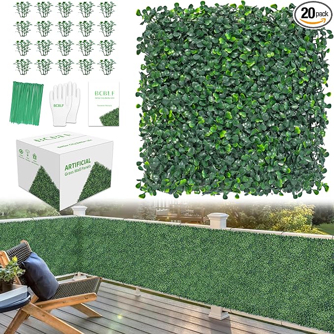 10x10Inch 20Pcs Grass Wall Panels, 4 Layers UV-Anti Boxwood Greenery Hedge by BCBLF