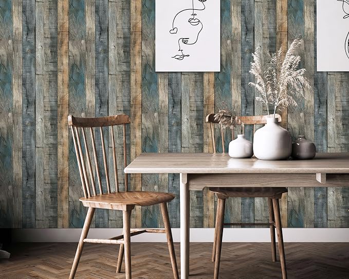 FLFK 16" x 384" Wallpaper Peel and Stick Blue-Gray Wood Contact Paper - Image 4