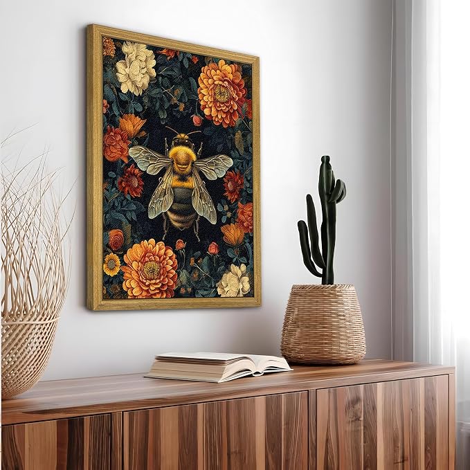 Framed Hand Drawn Sandstone Bee Wall Art, 3D Textured Nature Botanical Wall - Image 2