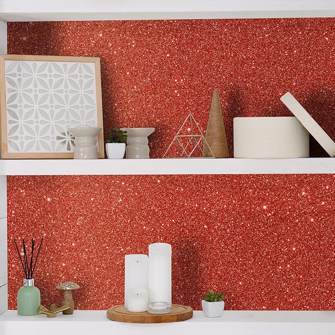 CHIHUT 15.7''x236'' Shiny Red Glitter Wallpaper Stick and Peel - Image 5