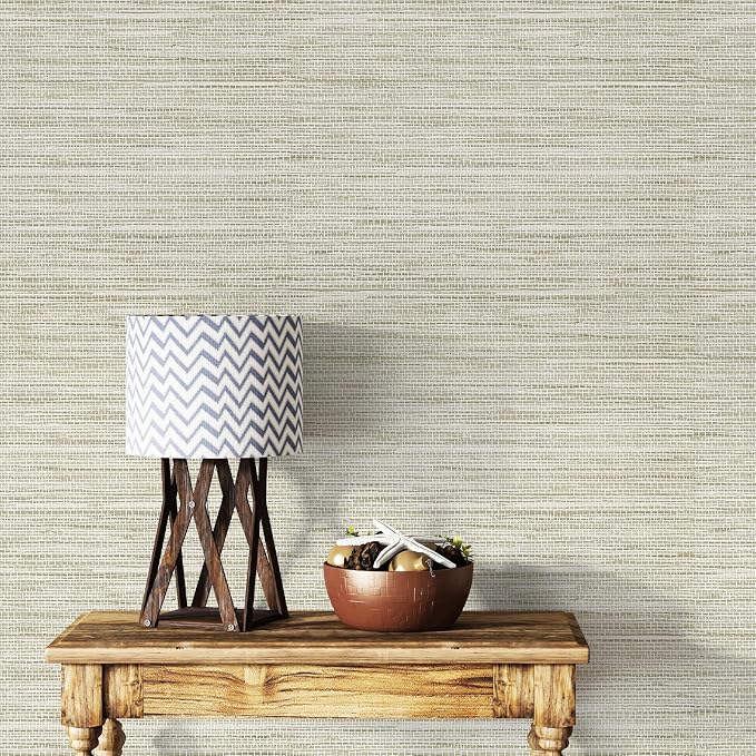Simon&Siff Cream Textured Grasscloth Peel and Stick Wallpaper 17.7"x394" - Image 2