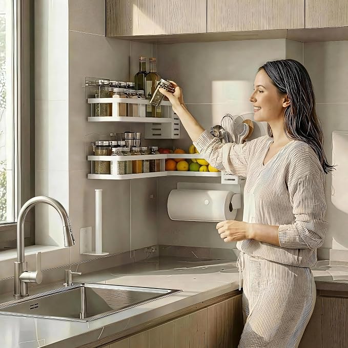 PUSDON 5-in-1 Shower Caddy & Kitchen Organizer Set, Wall Mount Wide Spice Rack - Image 5