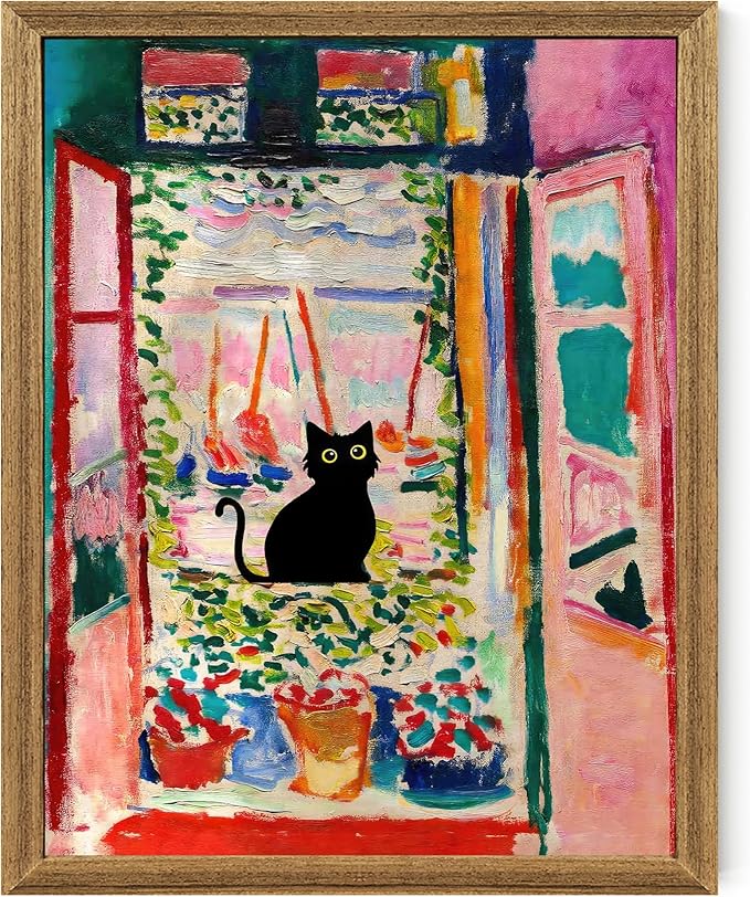 Fantasy Artists Henri Matisse Cat Wall Art, Framed Open Window Black Cat Canvas by Unknown