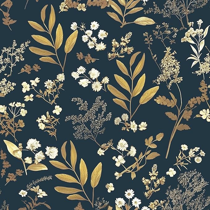 Dark Blue Leaf Wallpaper Peel and Stick Dark Blue Floral Wallpaper by Laatse