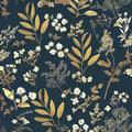 Laatse Dark Blue Leaf Wallpaper Peel and Stick Dark Floral Wallpaper by Laatse