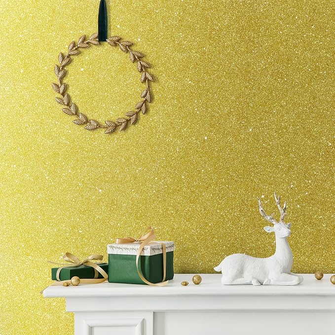 CHIHUT 15.7''x236'' Glitter Contact Paper Gold Glitter Wallpaper Stick and Peel - Image 3