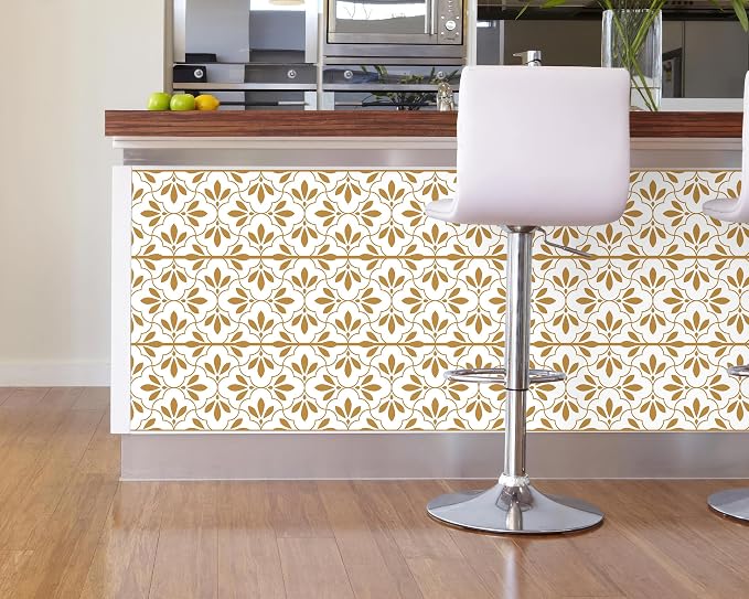 FLFK Wallpaper Border Gold and White Patterns Peel and Stick Wall Border Self - Image 4