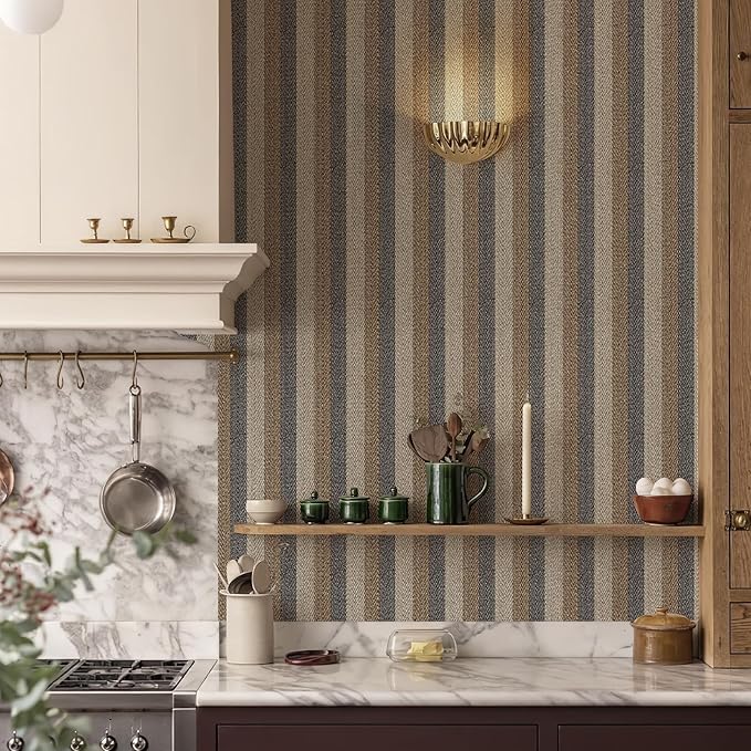 Simon&Siff Textured Fabric Wallpaper Peel and Stick 17.3"x120" Beige/Brown/Grey - Image 5