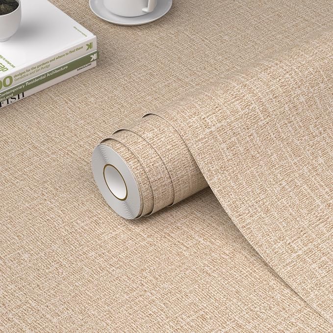 WADILE Grasscloth Peel and Stick Wallpaper 23.6in x 472in, Textured Contact by WADILE