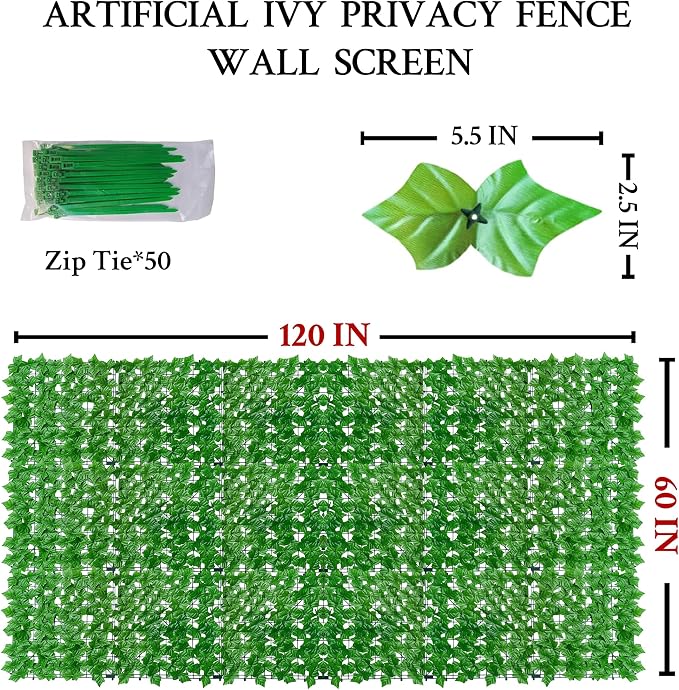 ODTORY Artificial Ivy Fence Privacy Screen, 60 x 120 Inch UV-Anti Artificial - Image 2