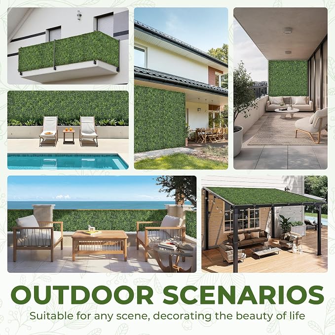 Artificial Grass Wall Panel Screen: 20"x20" 12P UV-Anti Faux Boxwood Panels - Image 6