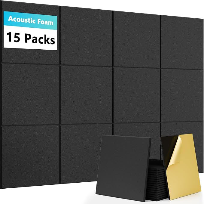 15 Pack Self-Adhesive Sound Proof Foam Panels by Temgcuam