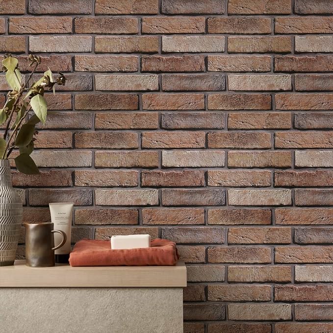 COMSTICKC 3D Brown Faux Brick Wall Panel Peel and Stick Wall Covering, Not Real - Image 2