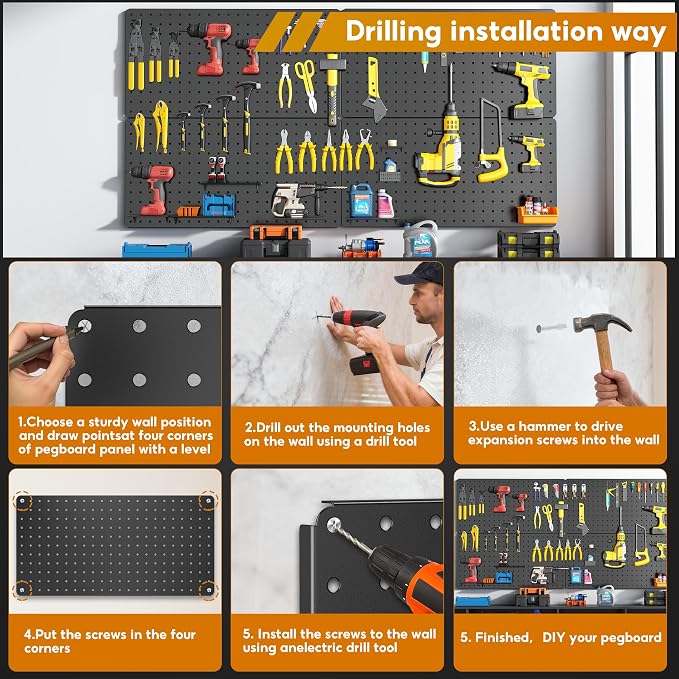 Peg Board, Includes 4 Pack 24''X12'' Large Black Peg Board - Image 3