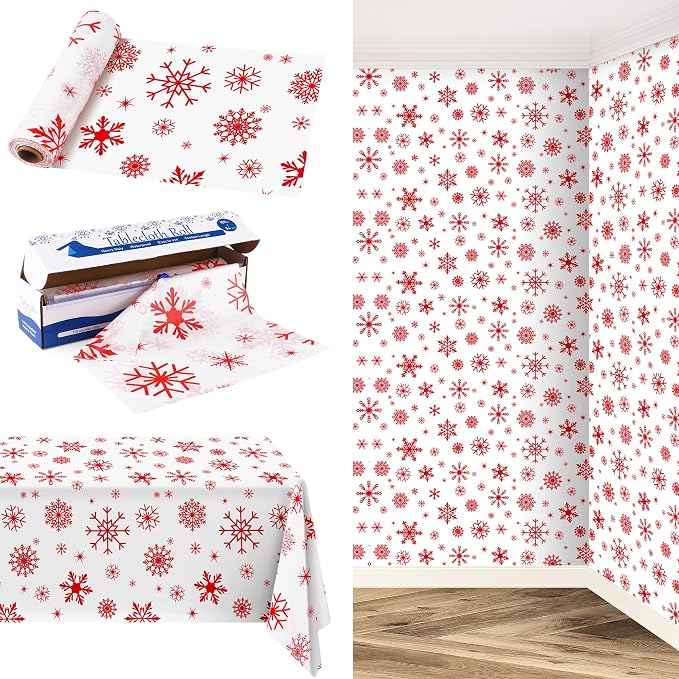 Kochorie 100 Ft x 54 Inch Red Snowflake Tablecloth Roll by Kochorie
