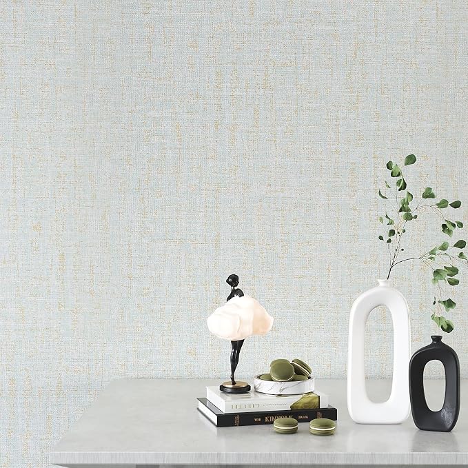 VEELIKE Pale Green Gold Grasscloth Wallpaper Textured Faux Grasscloth Peel and - Image 7