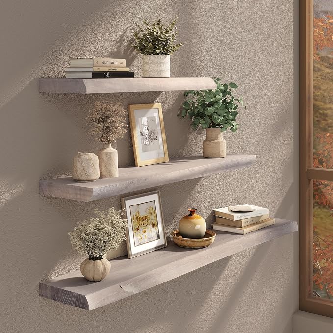 Live Edge Floating Shelf, 48 Inch Solid Elm Wood - Image 2