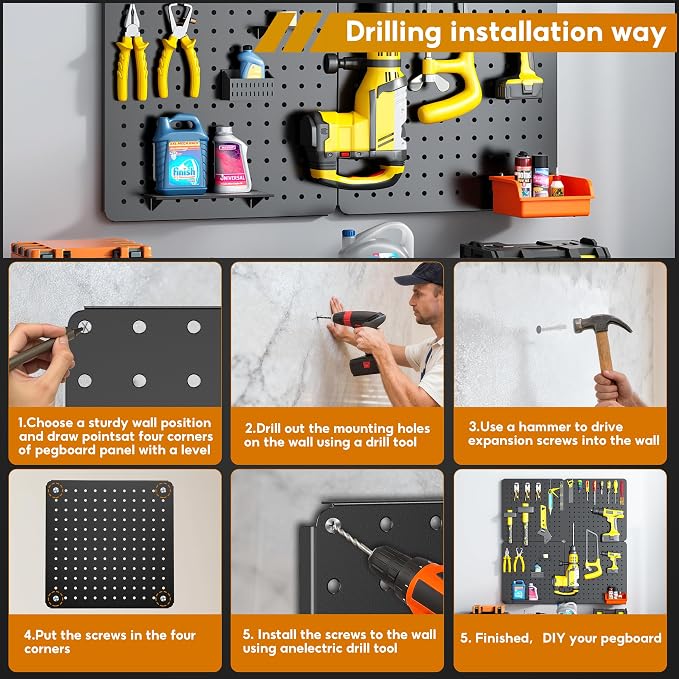 Peg Board, 4 Pack Black Peg Board Panels, 50lbs Load Capacity Each, Pegboard - Image 6