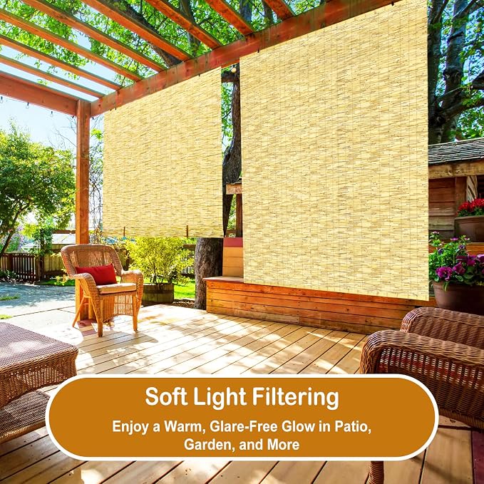 DoubleFill 2 Pcs Bamboo Shades Outdoor Reed Roll up Blinds 60" W x 72" H - Image 7