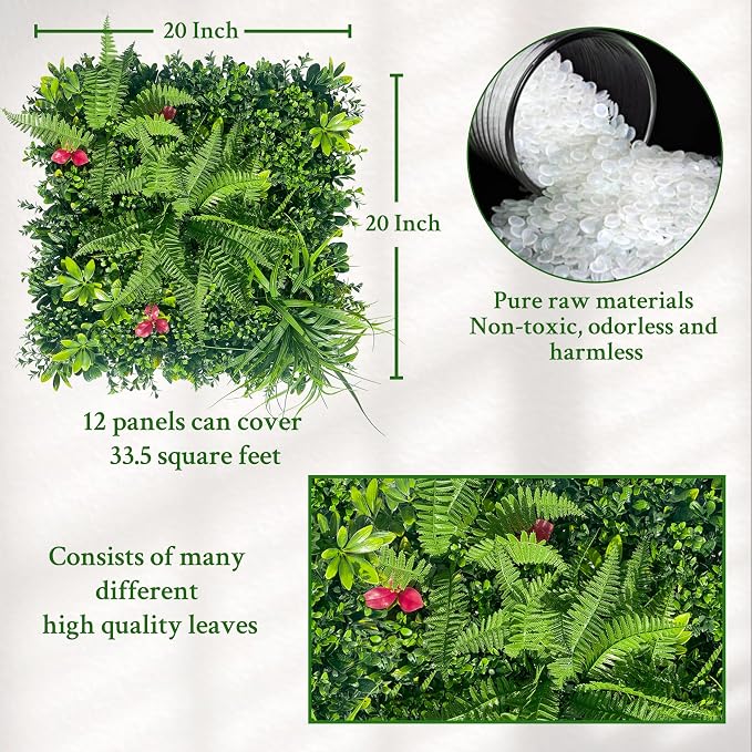 ODTORY Artificial Grass Wall Backdrop Panels: 20X20 in 12P UV-Anti Greenery - Image 2