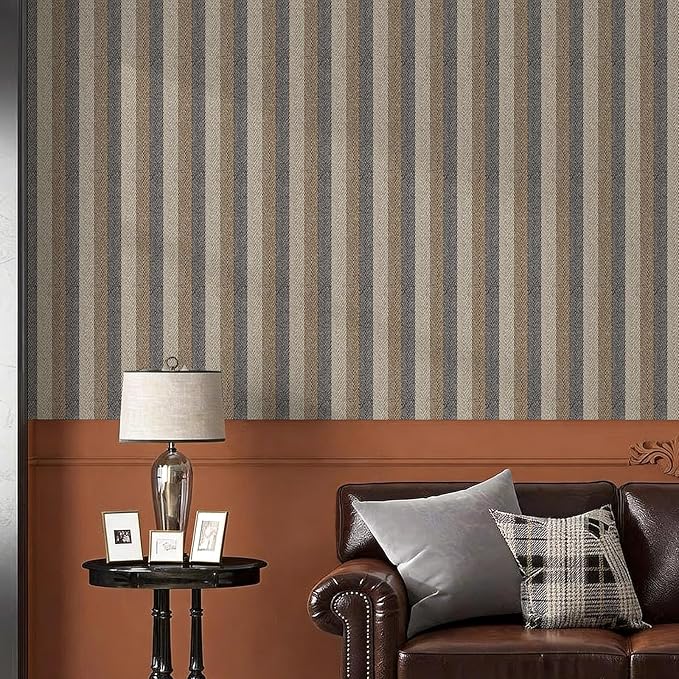 Simon&Siff Textured Fabric Wallpaper Peel and Stick 17.3"x800" Beige/Brown/Grey - Image 4