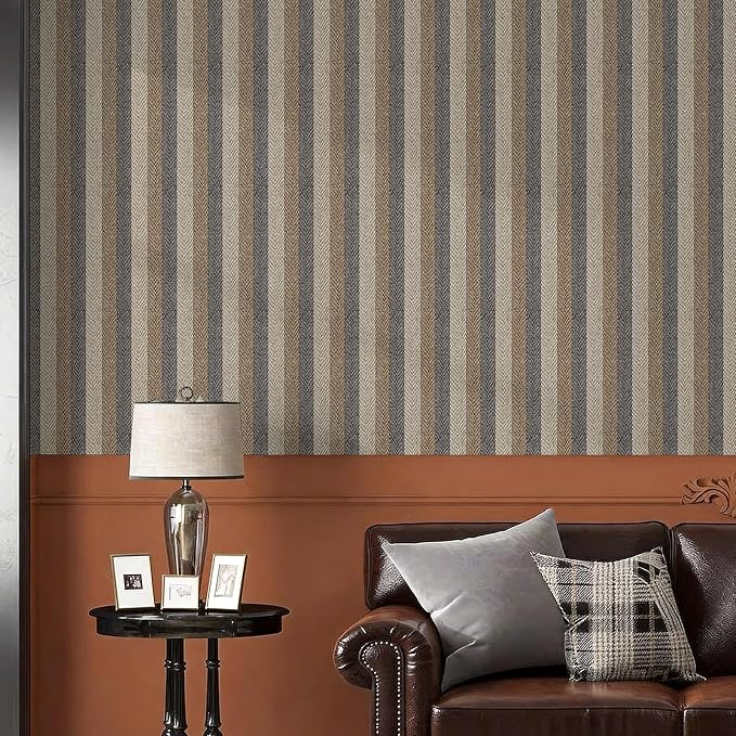 Simon&Siff Textured Fabric Wallpaper Peel and Stick 17.3"x120" Beige/Brown/Grey - Image 4