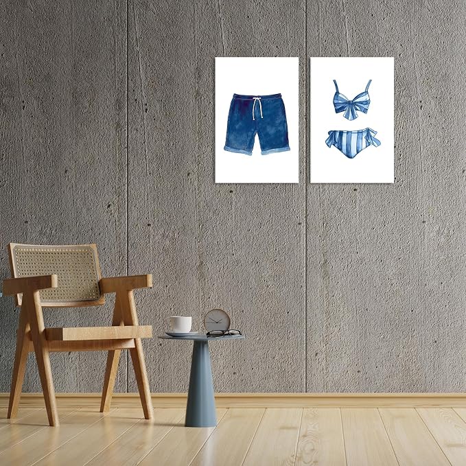Liyark Set of 2 Retro Navy Blue And White Swimsuit Art Posters Beach Bathing - Image 4