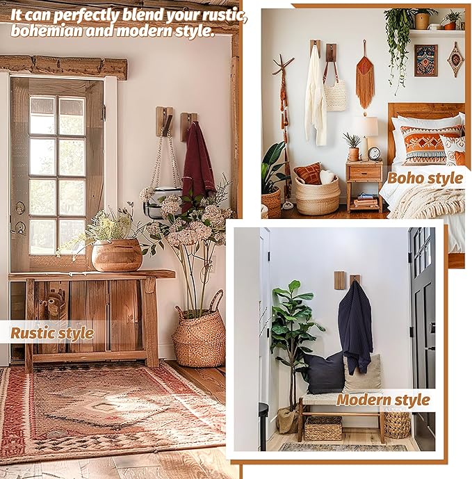 Foldable Wall Hooks 2Pack: Rustic Wooden Coat Hooks Mounted - Image 5