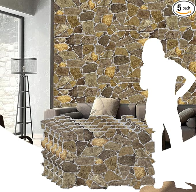 Dundee Deco 3D Wall Panels Faux Stone PVC Brown, 3.2 ft X 2.1 ft, Interior by DundeeDeco