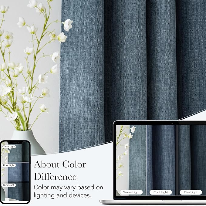 NICETOWN Short Faux Linen Mist Blue Blackout Curtains 63 inches Long - Image 5