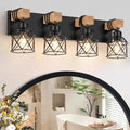 FadimiKoo 4-Light Rustic Style Wood Bathroom Vanity Light Fixtures, Farmhouse by FadimiKoo