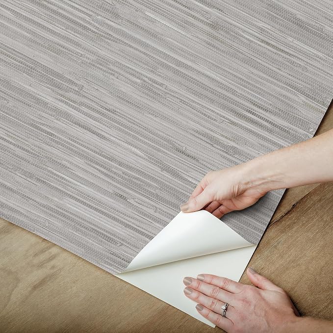 NuWallpaper Grey Grassweave Peel and Stick Wallpaper, Textured Removable - Image 6