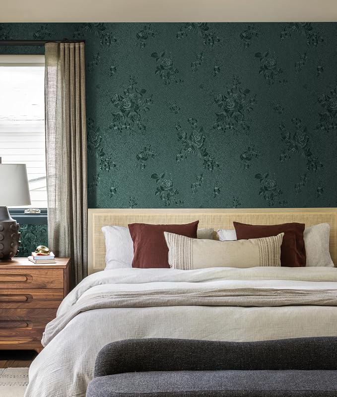 Erfoni 394"x17.7" Dark Green Floral Embossed Wallpaper - Image 2