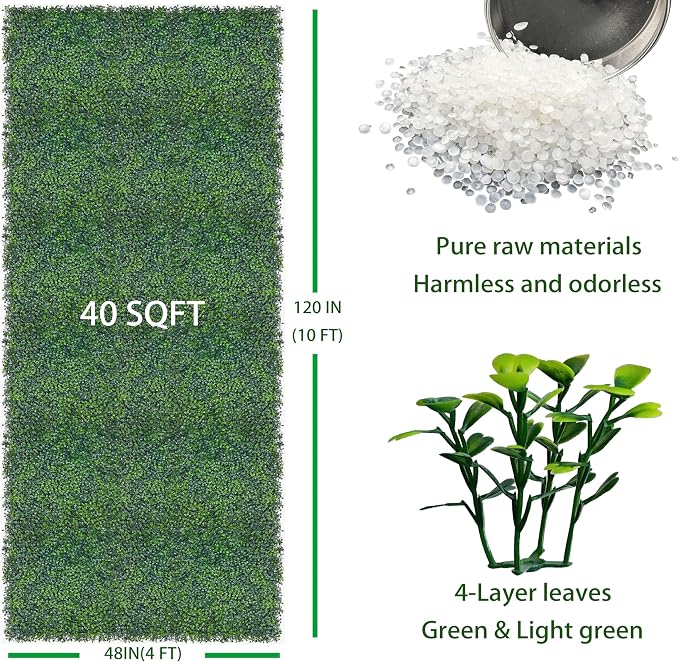 ODTORY Artificial Boxwood Roll, 48x120 in UV-Anti Faux Ivy Boxwood Hedge Leaf - Image 2