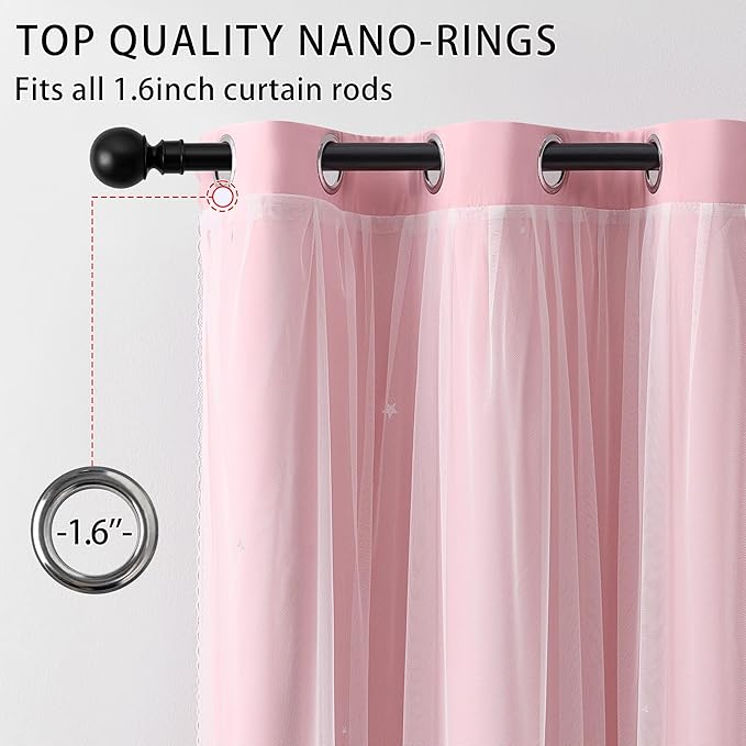 XiDi Light Pink Curtains for Bedroom, Girls Room Blackout Curtains, Kids Room - Image 2