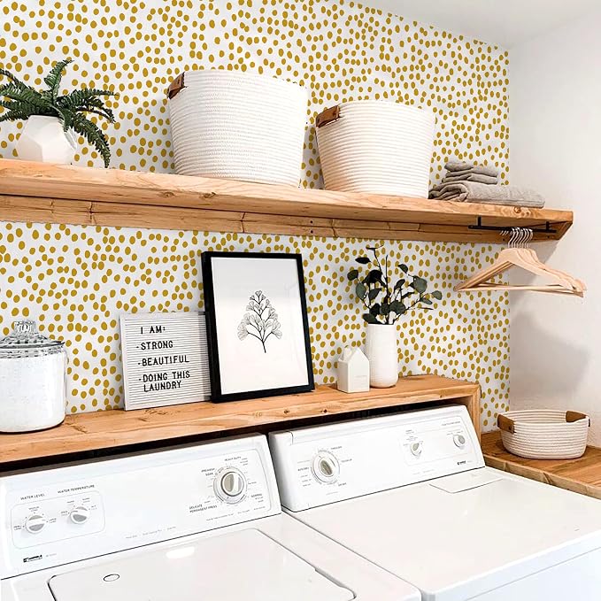 Jeweluck Yellow Polka Dot Wallpaper Yellow and White Peel and Stick Wallpaper - Image 8