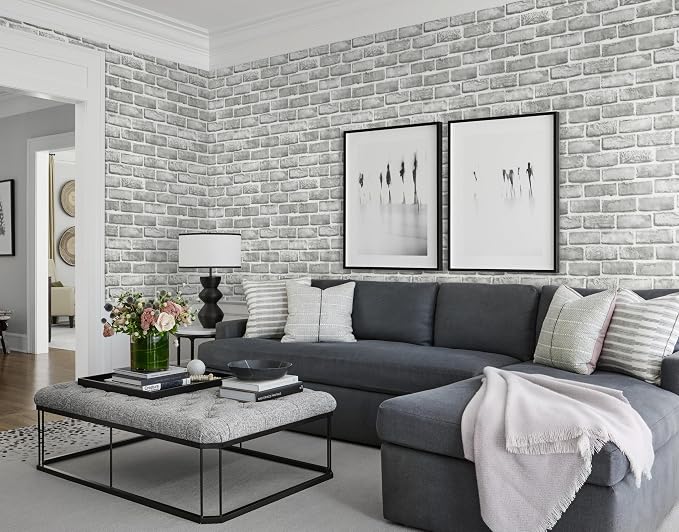 Guvana 17.3" x 394" Grey Brick Wallpaper Peel and Stick 3D Brick Contact Paper - Image 4