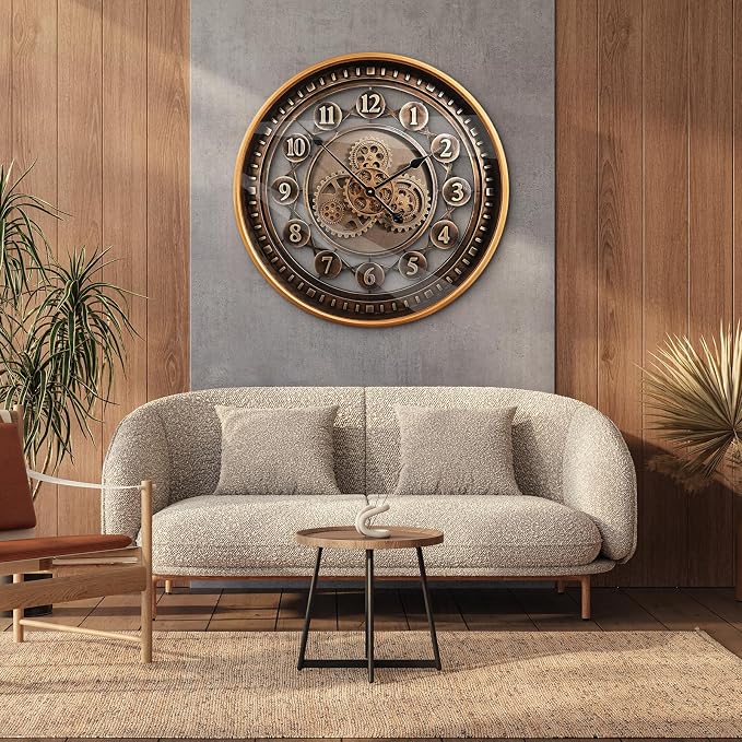 24 Inch Wall Clock with Moving Gears Large Industrial Steampunk Metal Clock - Image 7