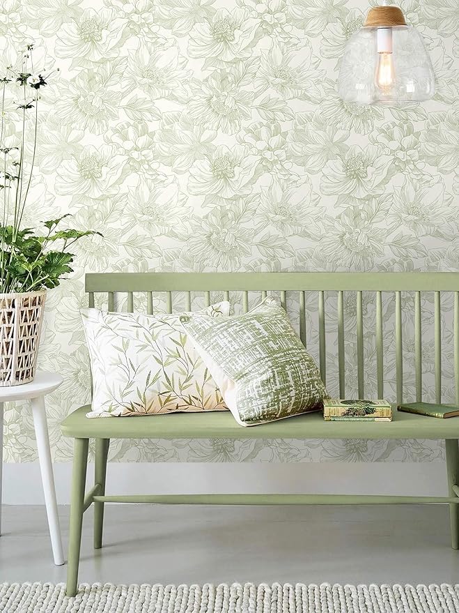 Ismoon Vintage Floral Wallpaper Peel and Stick Beige and Green Contact Paper - Image 6