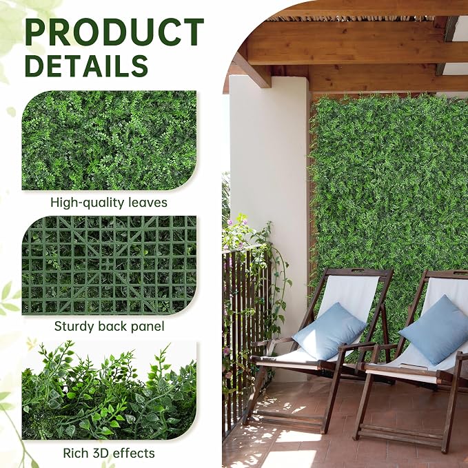 Artificial Green Wall Panels: 20"x20" Boxwood Hedge Green Wall Decor Backdrop - Image 3
