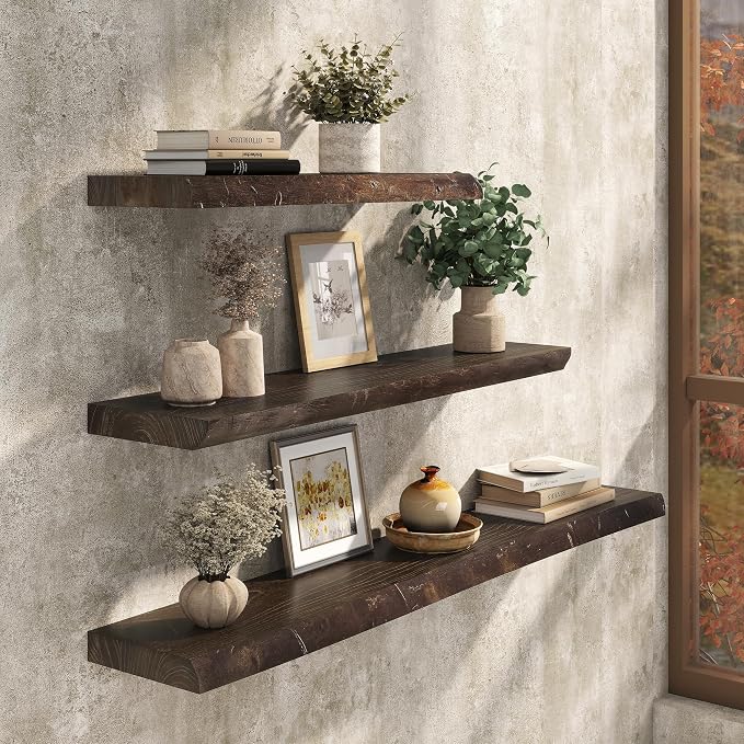 Floating Shelves Set of 2, Solid Elm Wood Wall Shelves 36 Inch - Image 2