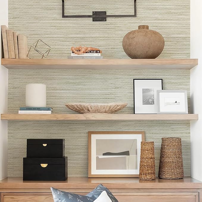 Rugreat Textured Grasscloth Wallpaper Peel and Stick 240inL 17.3inW Beige - Image 2