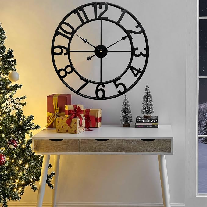 CLXEAST 24 Inch Wall Clocks for Living Room Decor, Large Black Metal Wall Clock - Image 5