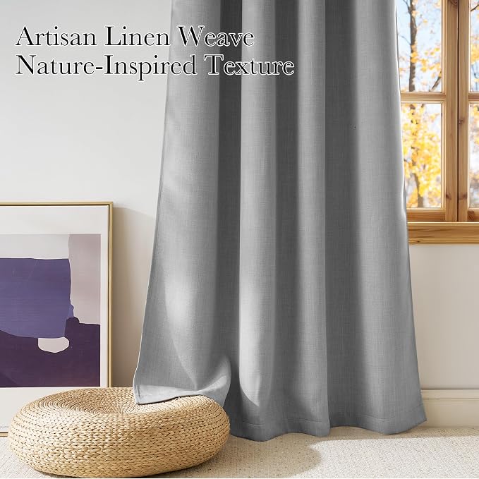 NICETOWN Short Faux Linen Light Grey Blackout Curtains 63 inches Long - Image 3