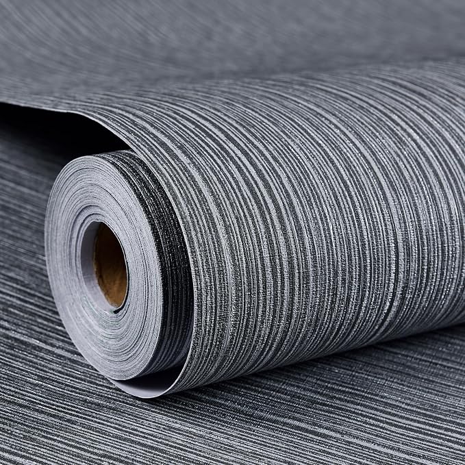 Haimin Grasscloth Wallpaper Textured 24in X 393in Fabric Contact Paper Gray by HaiminHomeDecorWallpaper