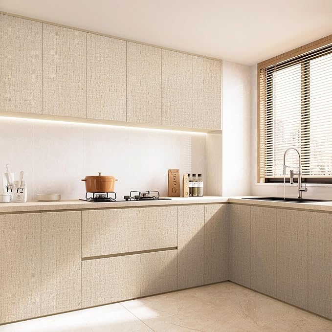 Beige Grasscloth Peel and Stick Wallpaper Textured Contact Paper 15.7inch x - Image 3